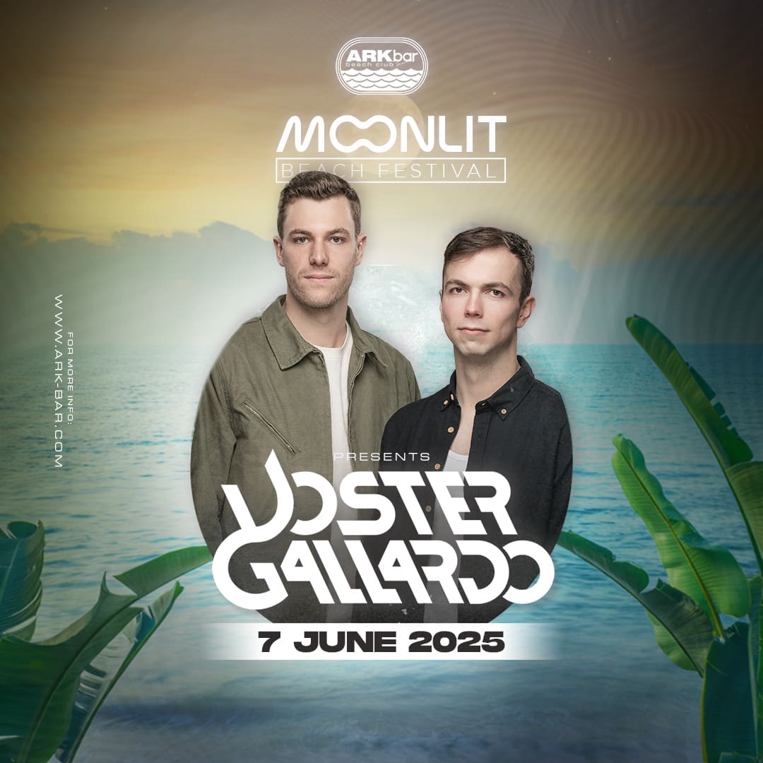 Voster & Gallardo performing live at ARKbar Beach Club during Moonlit Beach Festival 2025 in Koh Samui, Thailand, with fire shows and a vibrant crowd