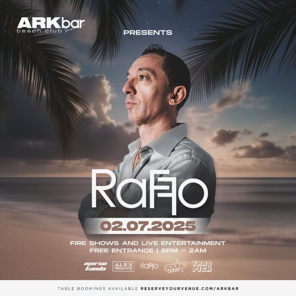 Raffo performing live at ARKbar Beach Festival on 2 July 2025 at ARKbar Beach Club in Koh Samui.