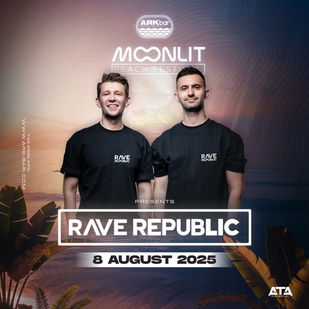 Rave Republic DJ duo performing at ARKbar Moonlit Beach Festival on Chaweng Beach