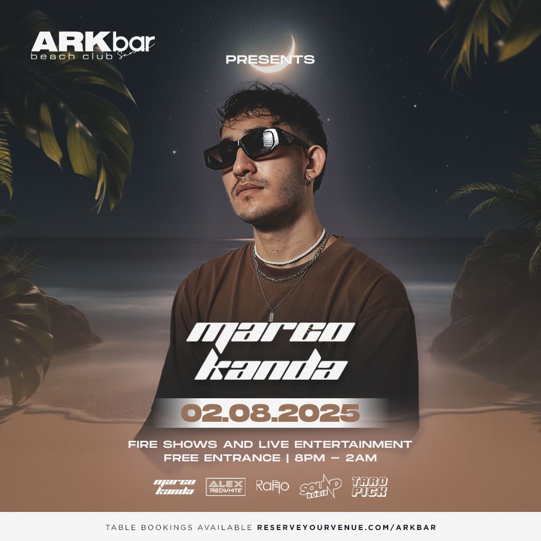 Marco Kanda at ARKbar Beach Club under crescent moon on Chaweng Beach – 2 August 2025
