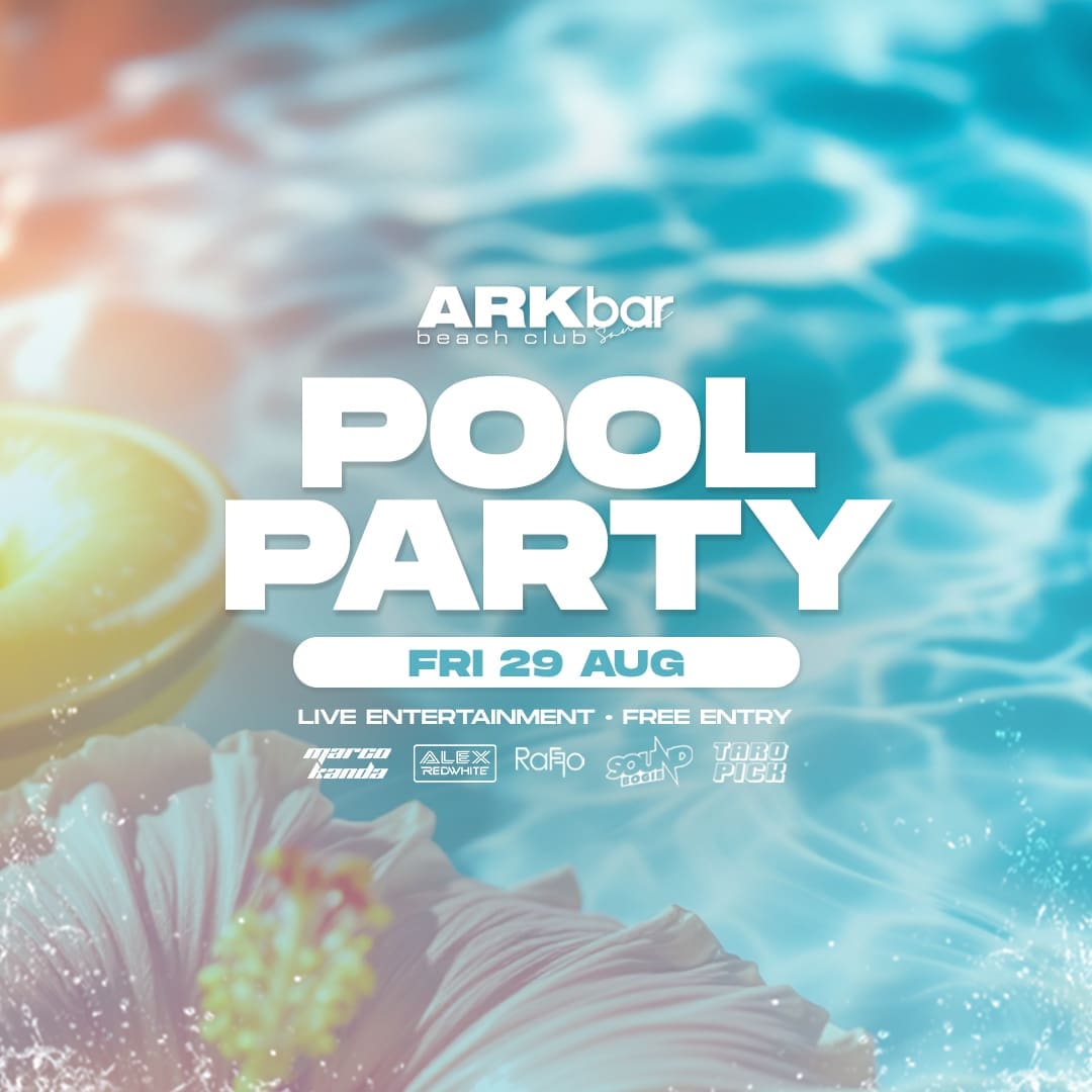 ARKbar Pool Party on Friday, 29 August 2025 with tropical backdrop and live DJ entertainment