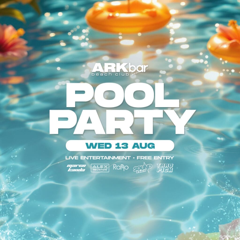 ARKbar Pool Party with floating rings and tropical flowers – 13 August 2025