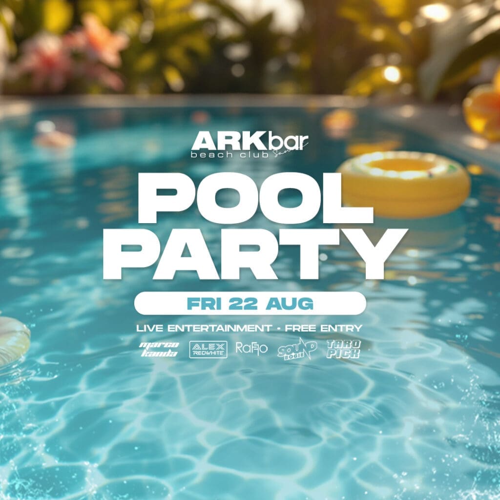 ARKbar Pool Party on Friday, 22 August 2025 in Koh Samui with pool floats, DJs, and beachside fun at Chaweng Beach
