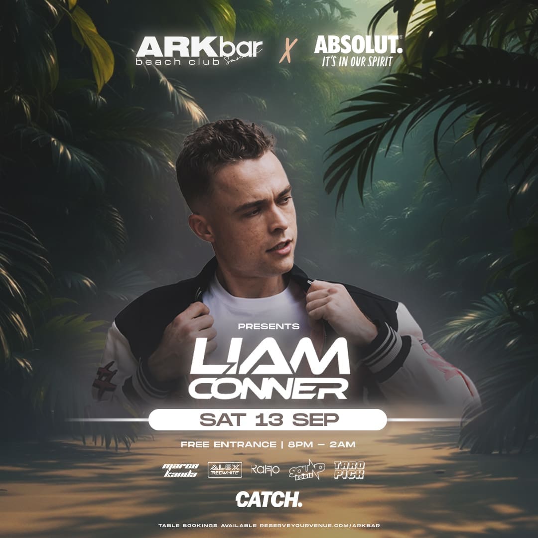 Liam Conner at ARKbar Beach Club for Saturday night event with fire shows on 13 September 2025