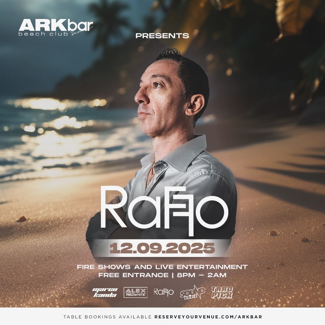 Raffo at ARKbar Beach Club for night event with fire shows on Friday, 12 September 2025