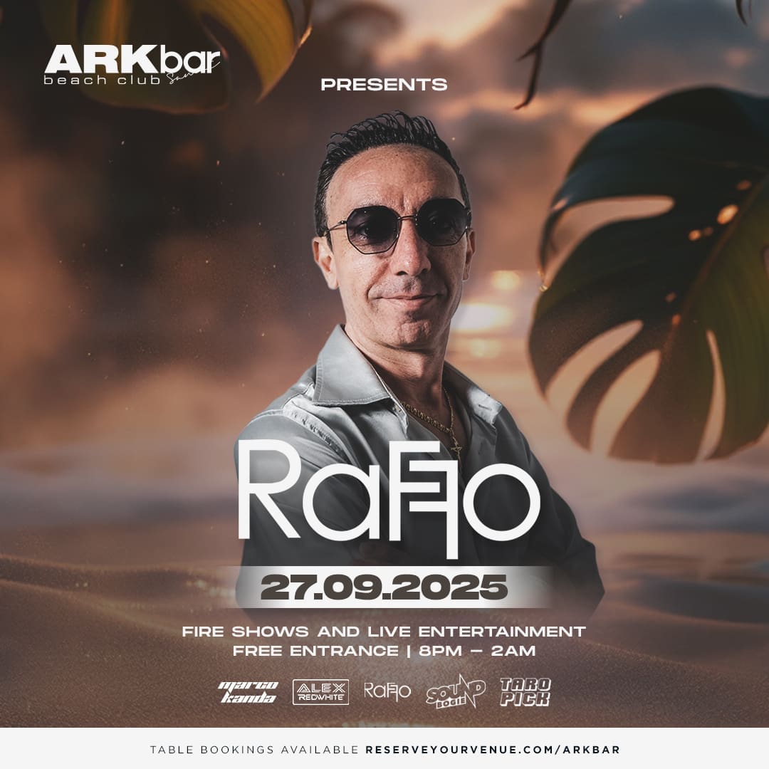 Raffo at ARKbar Beach Club for Saturday night event with fire shows on 27 September 2025