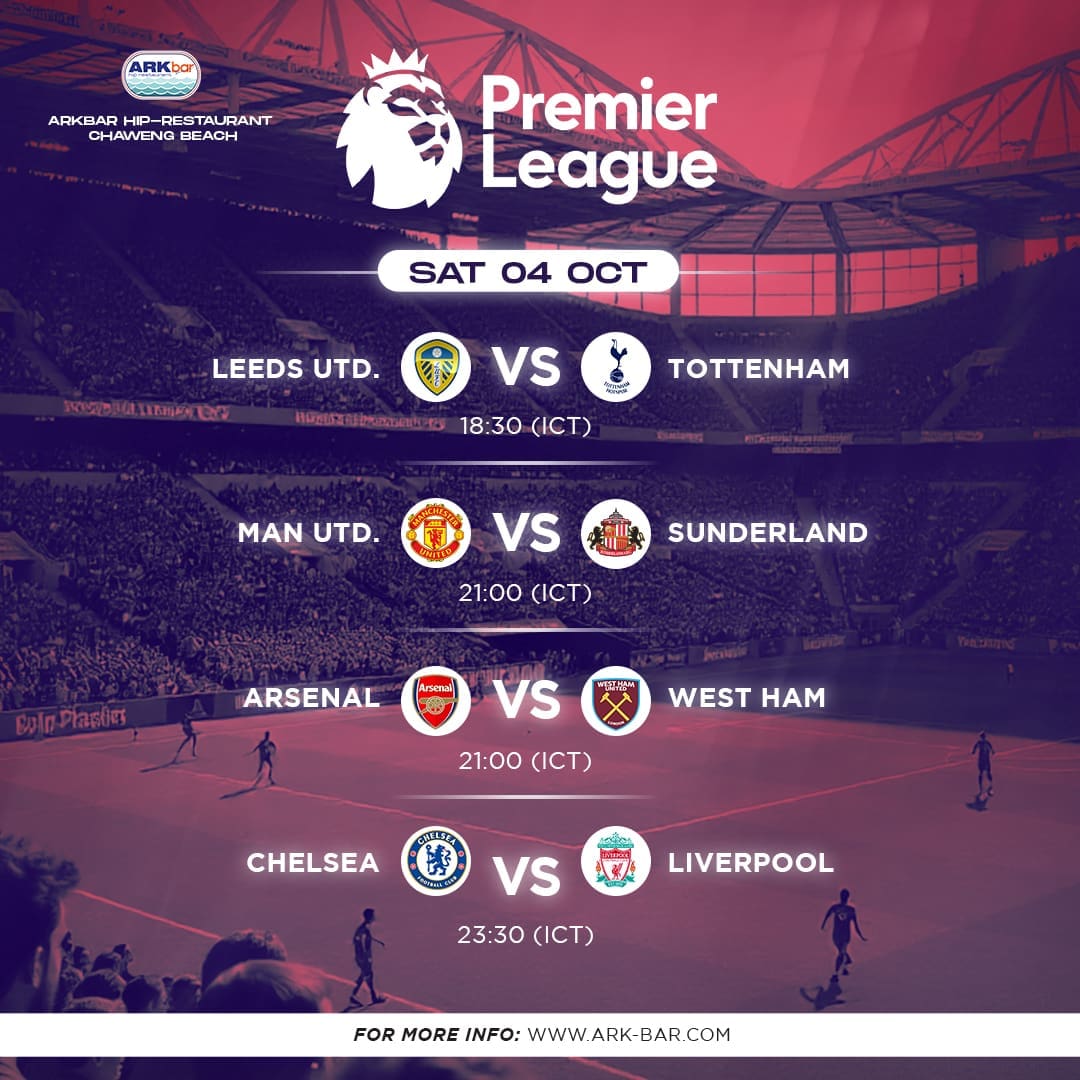Premier League fixtures at HIP Restaurant on Saturday, 4 October 2025 including Chelsea vs Liverpool and Arsenal vs West Ham