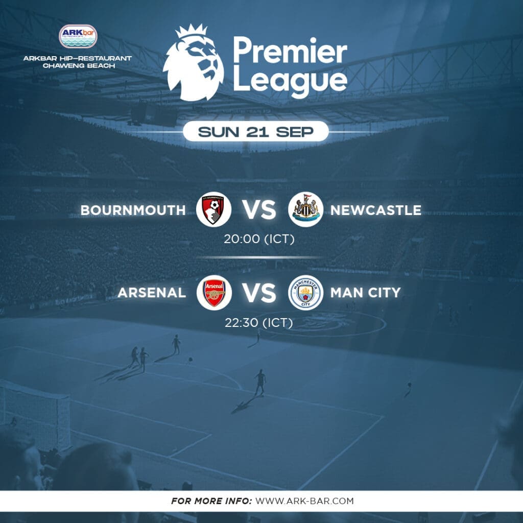 Premier League matches at HIP Restaurant on 21 September 2025 including Bournemouth vs Newcastle and Arsenal vs Man City
