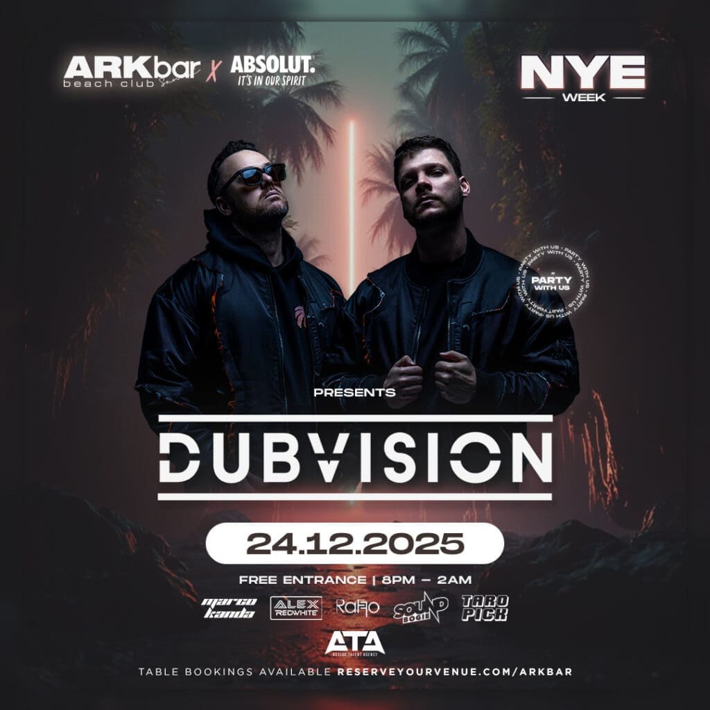 DubVision performing live at ARKbar Beach Club Koh Samui on 24 Dec 2025 during NYE Week presented by Absolut