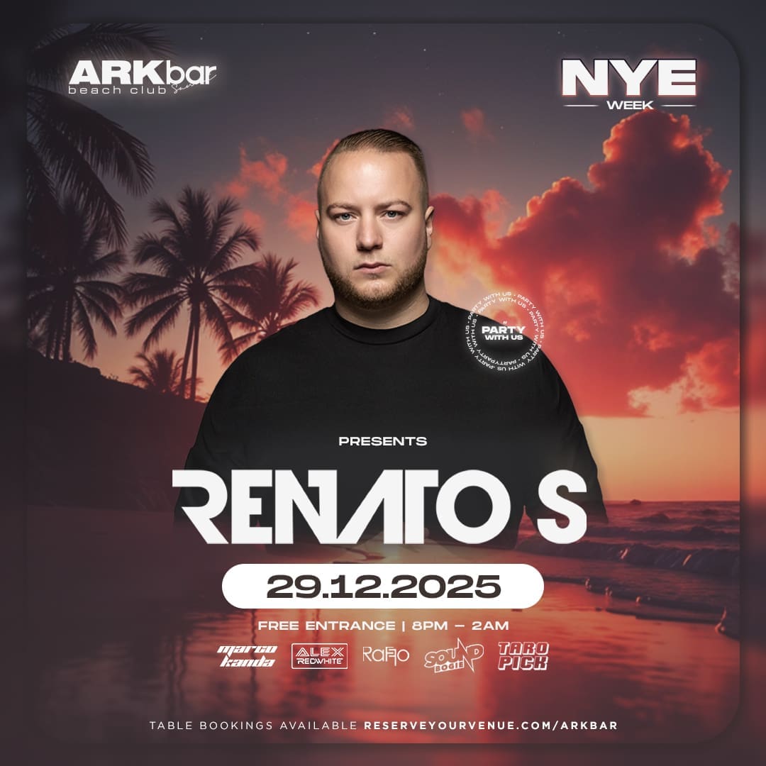 DJ Renato S performing live at ARKbar Beach Club Koh Samui on 29 Dec 2025 during NYE Week