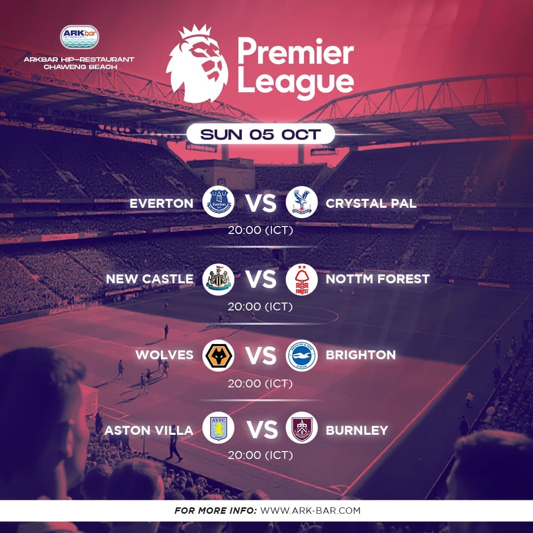 Premier League fixtures on 5 October 2025 at HIP Restaurant including Everton vs Crystal Palace and Wolves vs Brighton