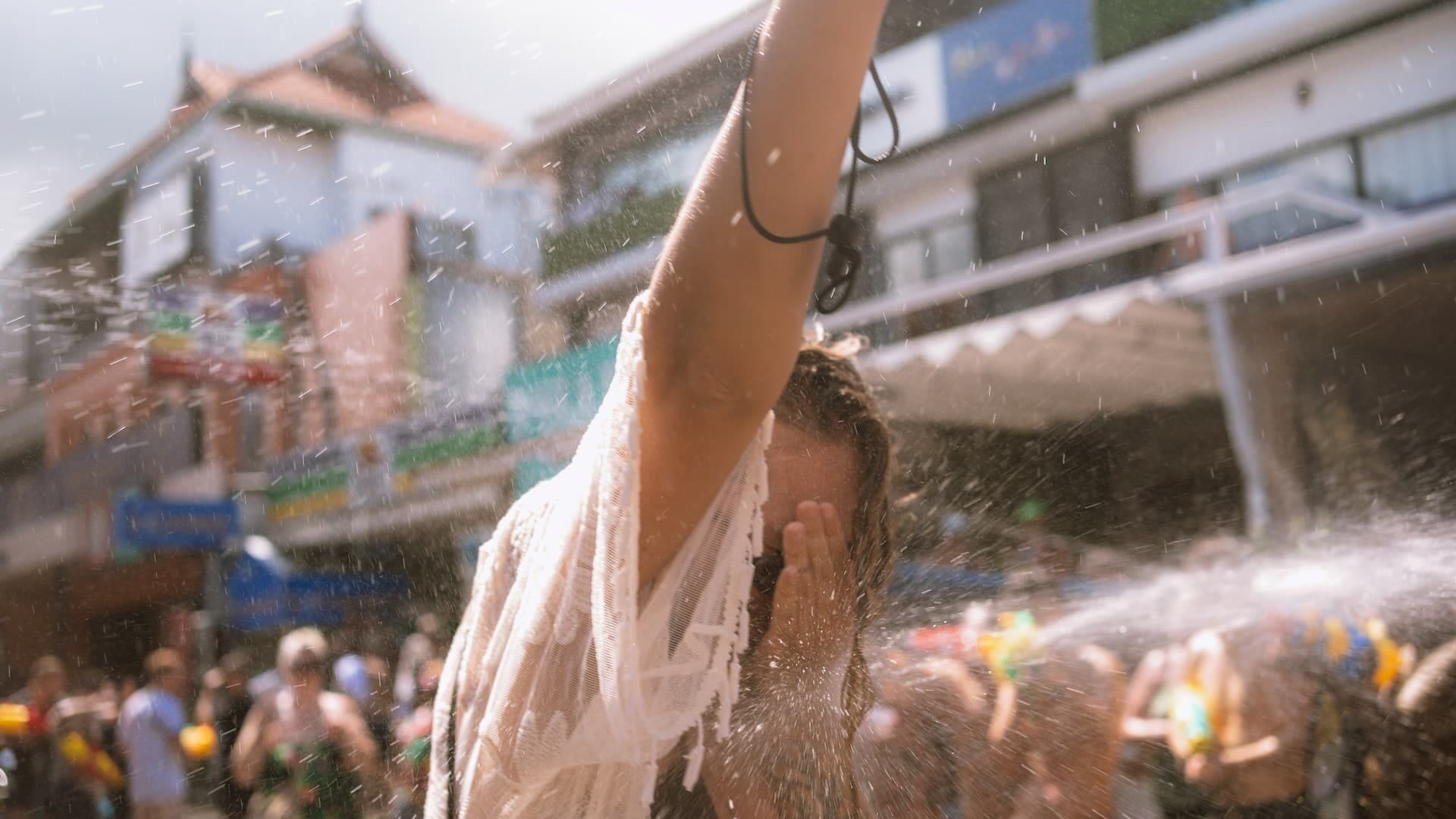 Songkran water fight on Chaweng Beach Road Koh Samui