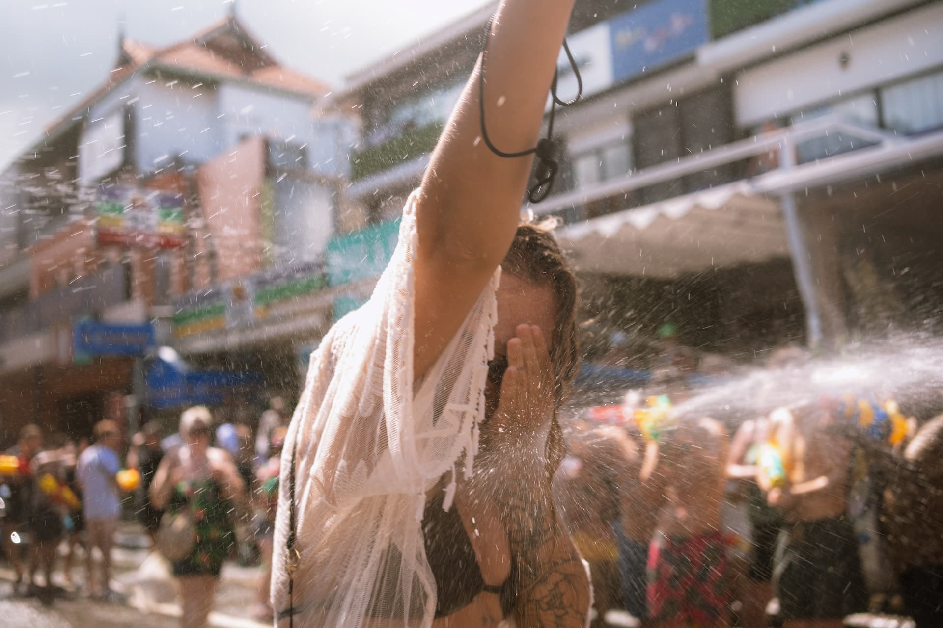 Songkran water fight on Chaweng Beach Road Koh Samui